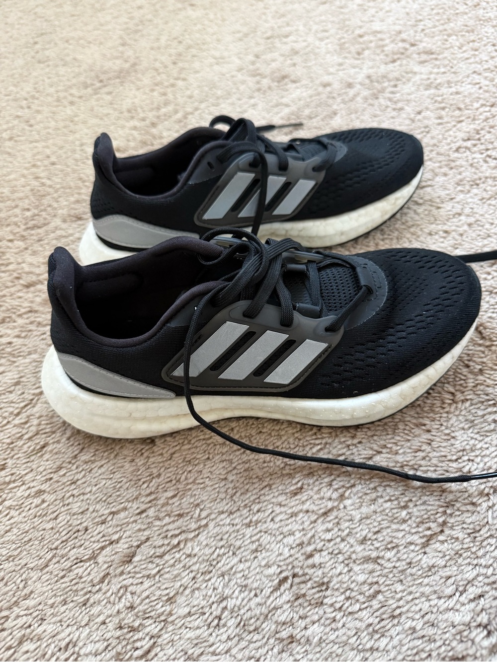 adidas Pureboost Kids Black Sneakers with Gray Stripes